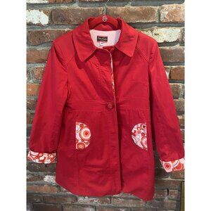 Vintage Robin Naylor Bay Head Red Mod Style Coat Geometric Trim Lined Med-Small